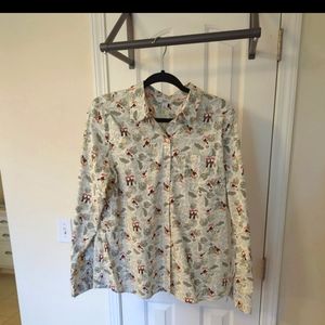 Button-down toucan-print cotton blouse (collared) sz XL